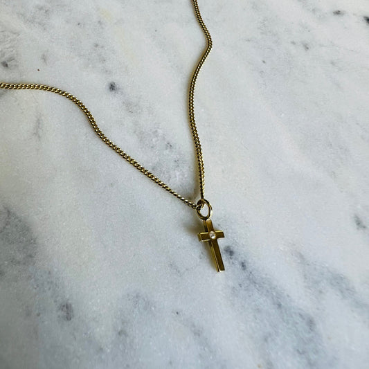 Колие с мини кръстче и циркон / SAMPLE SALE